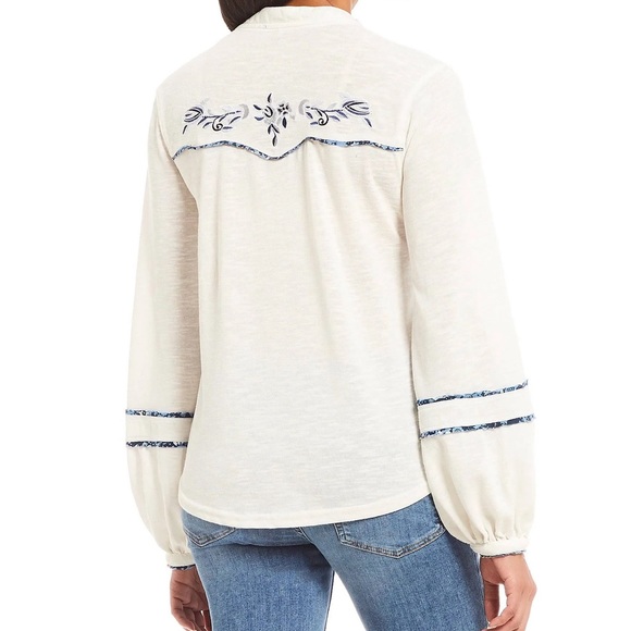 FREE PEOPLE White and Blue Sundance Kid Henley Top XSmall - Picture 2 of 15